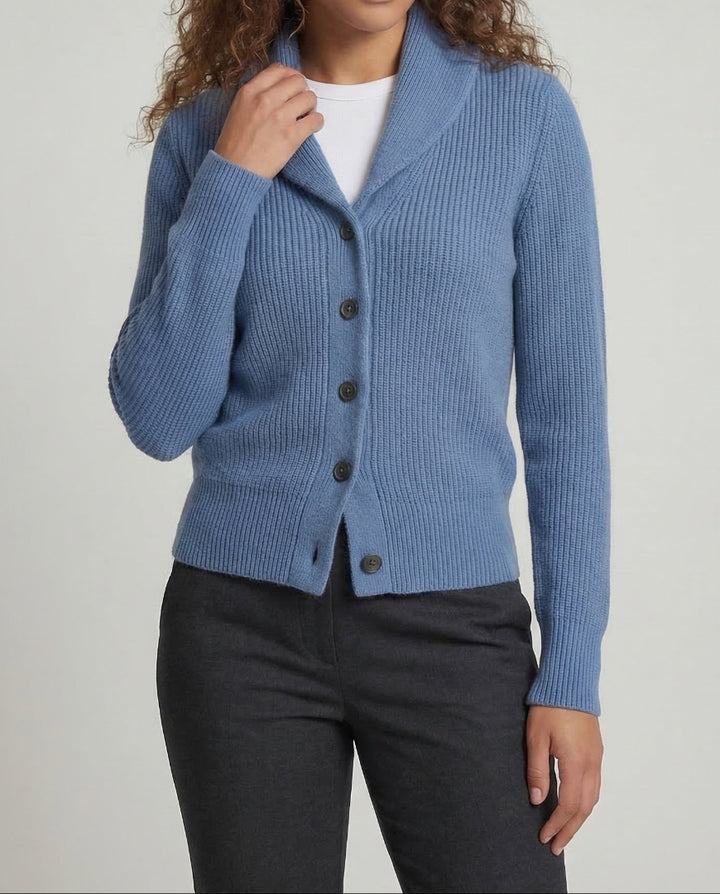 Women's Ribbed Knit Cardigan - Shawl Collar Button Front