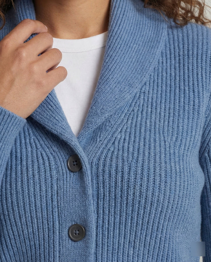 Women's Ribbed Knit Cardigan - Shawl Collar Button Front
