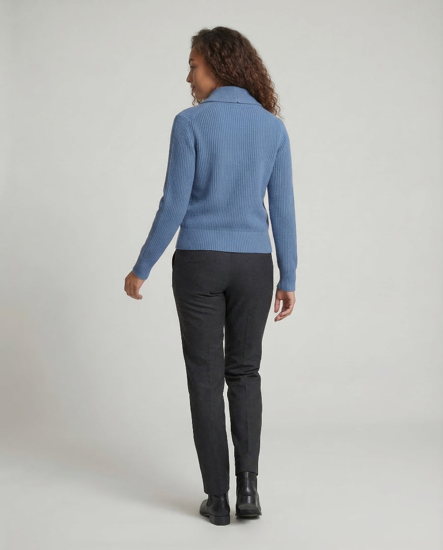 Women's Ribbed Knit Cardigan - Shawl Collar Button Front