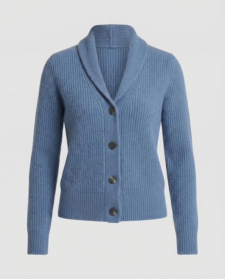Women's Ribbed Knit Cardigan - Shawl Collar Button Front