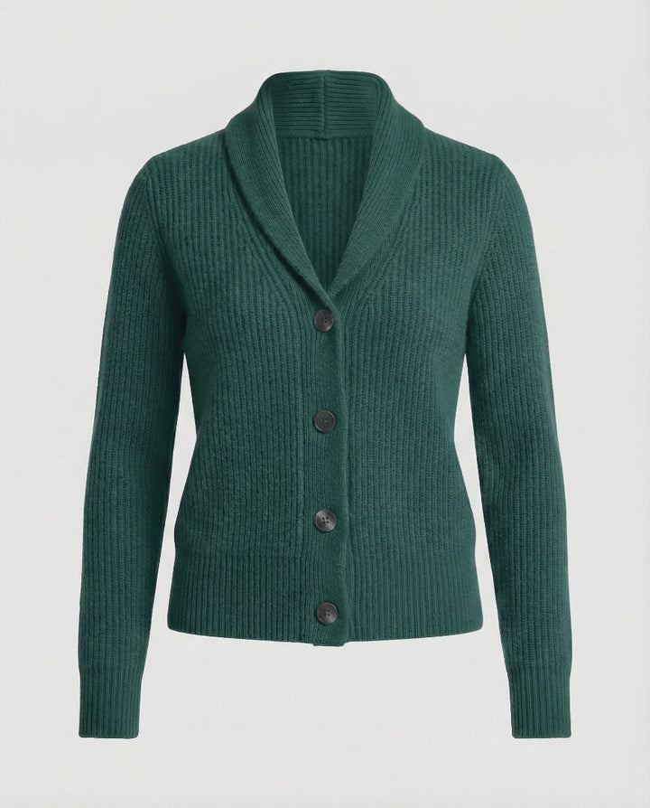 Women's Ribbed Knit Cardigan - Shawl Collar Button Front