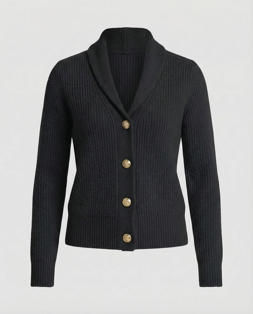 Women's Ribbed Knit Cardigan - Shawl Collar Button Front
