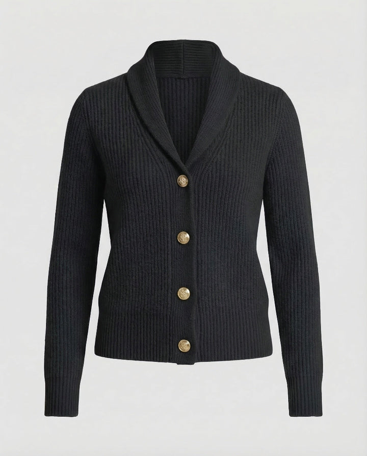 Women's Ribbed Knit Cardigan - Shawl Collar Button Front