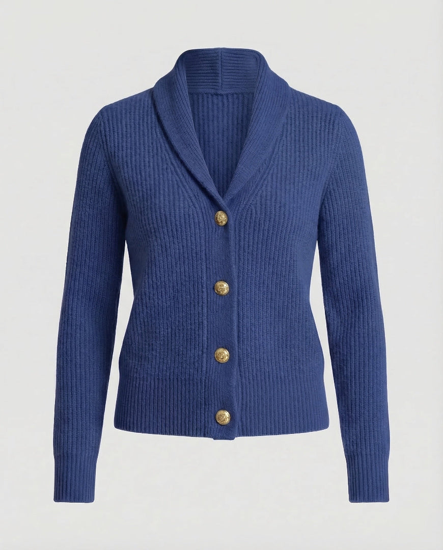 Women's Ribbed Knit Cardigan - Shawl Collar Button Front