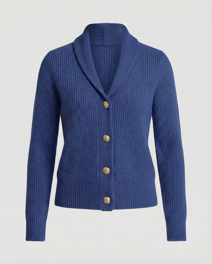 Women's Ribbed Knit Cardigan - Shawl Collar Button Front