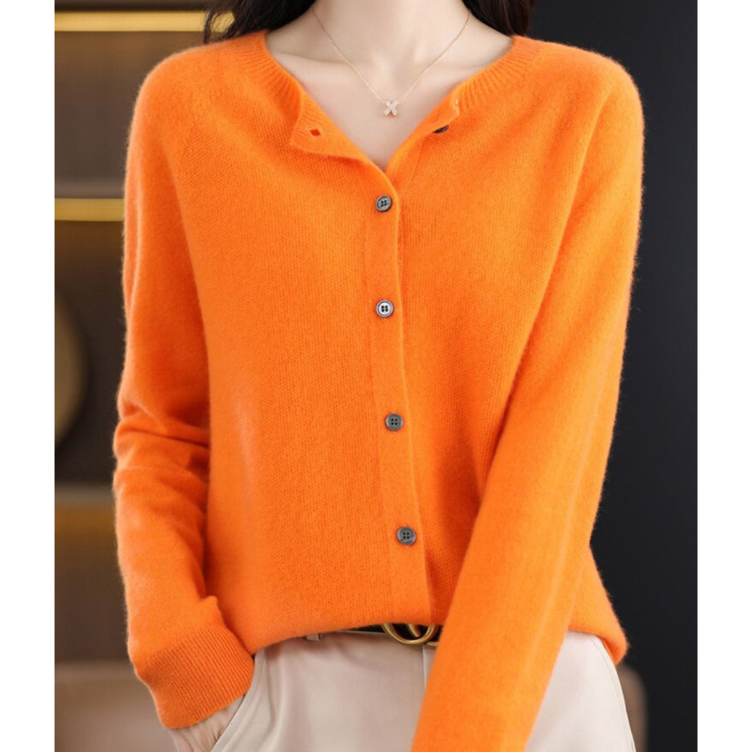 Women's Round Neck Knit Cardigan - Button Front Long Sleeve