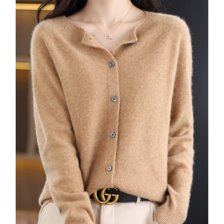 Women's Round Neck Knit Cardigan - Button Front Long Sleeve