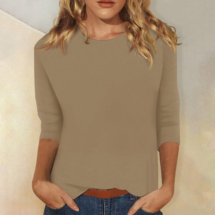 Women's Round Neck Top - Three-Quarter Sleeve Jersey Knit