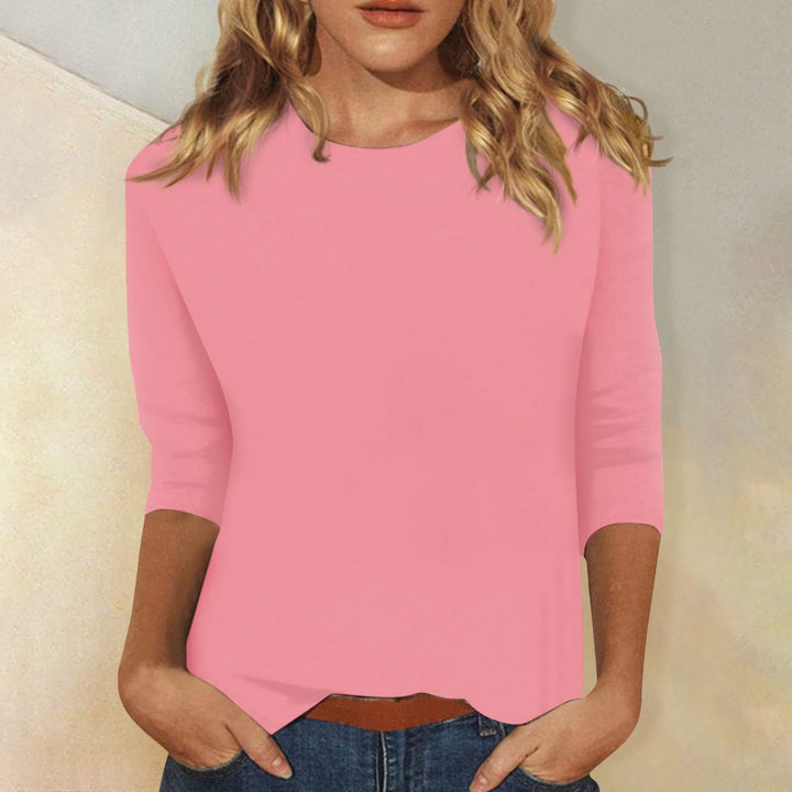 Women's Round Neck Top - Three-Quarter Sleeve Jersey Knit