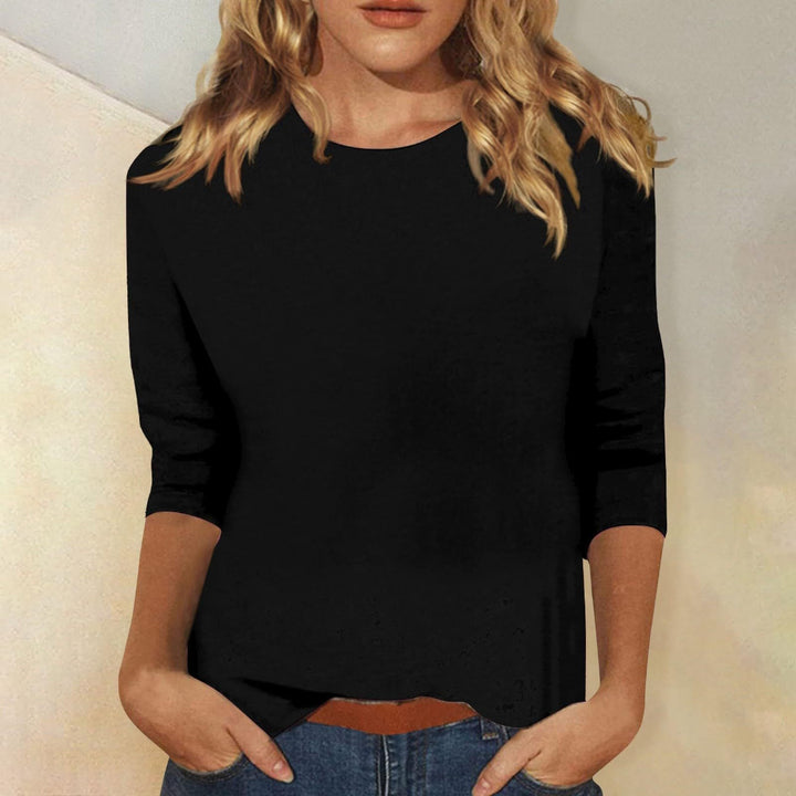 Women's Round Neck Top - Three-Quarter Sleeve Jersey Knit