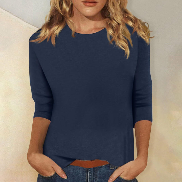Women's Round Neck Top - Three-Quarter Sleeve Jersey Knit