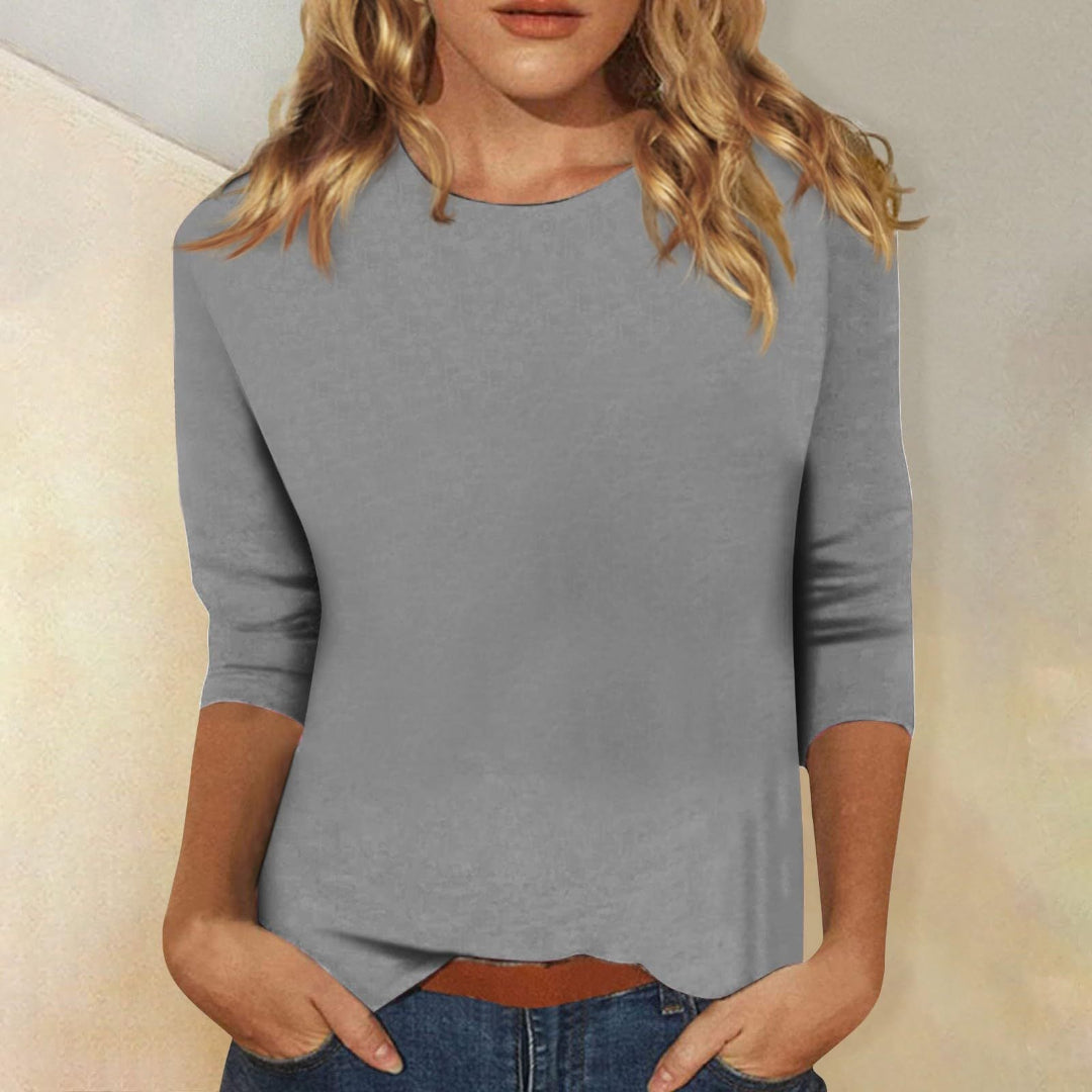 Women's Round Neck Top - Three-Quarter Sleeve Jersey Knit