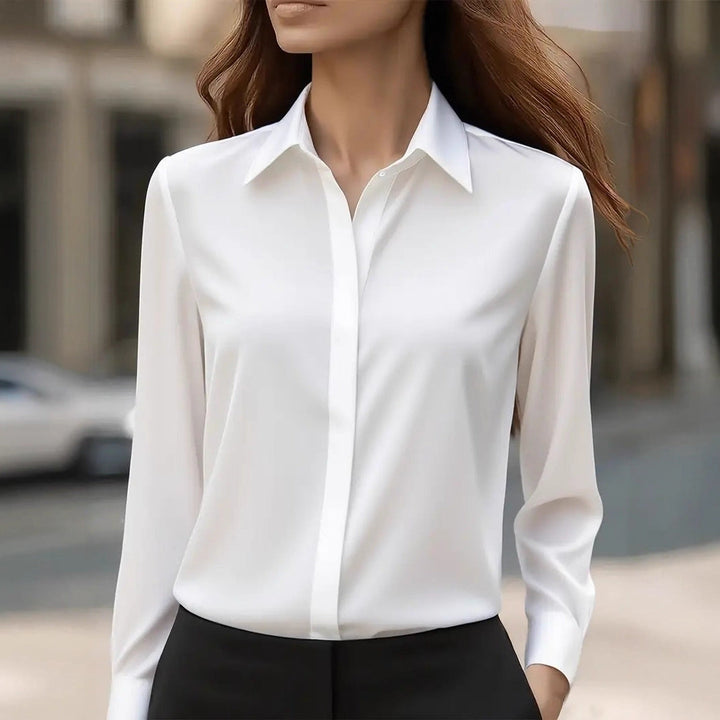 Women's Satin Shirt - Long Sleeve Concealed Placket Button Front