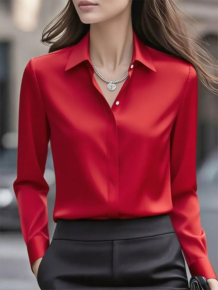 Women's Satin Shirt - Long Sleeve Concealed Placket Button Front