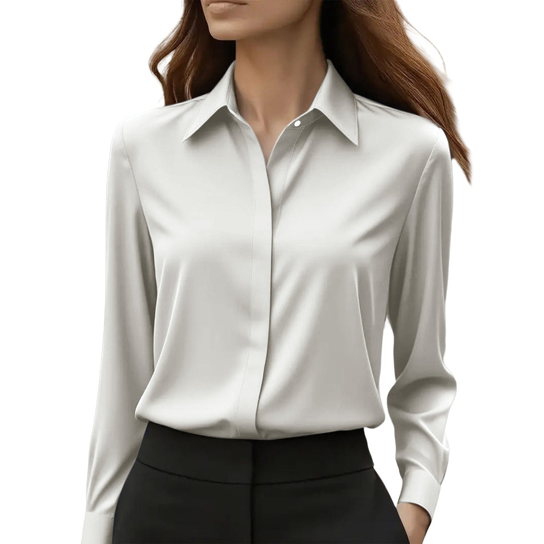 Women's Satin Shirt - Long Sleeve Concealed Placket Button Front