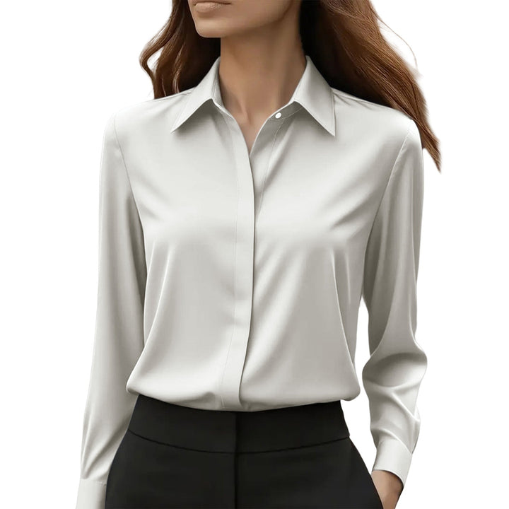 Women's Satin Shirt - Long Sleeve Concealed Placket Button Front