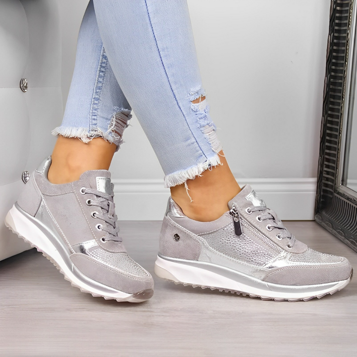 Women's Wedge Sneakers - Lace-Up Side Zip
