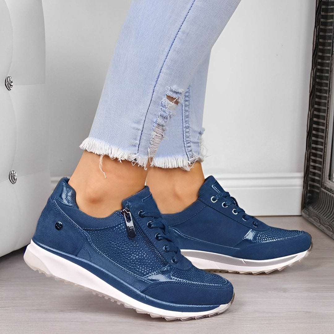 Women's Wedge Sneakers - Lace-Up Side Zip