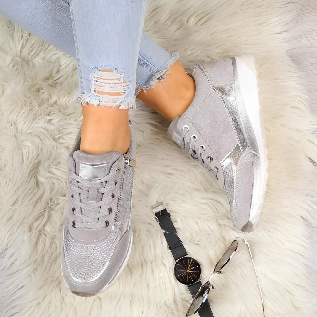Women's Wedge Sneakers - Lace-Up Side Zip