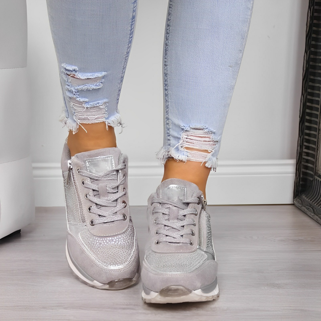 Women's Wedge Sneakers - Lace-Up Side Zip