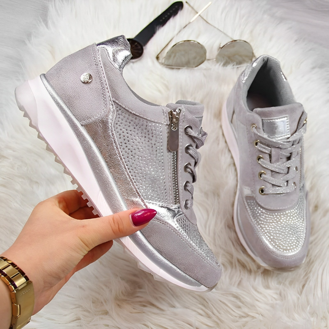 Women's Wedge Sneakers - Lace-Up Side Zip