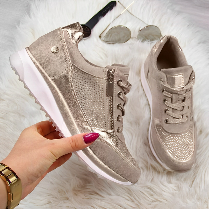 Women's Wedge Sneakers - Lace-Up Side Zip