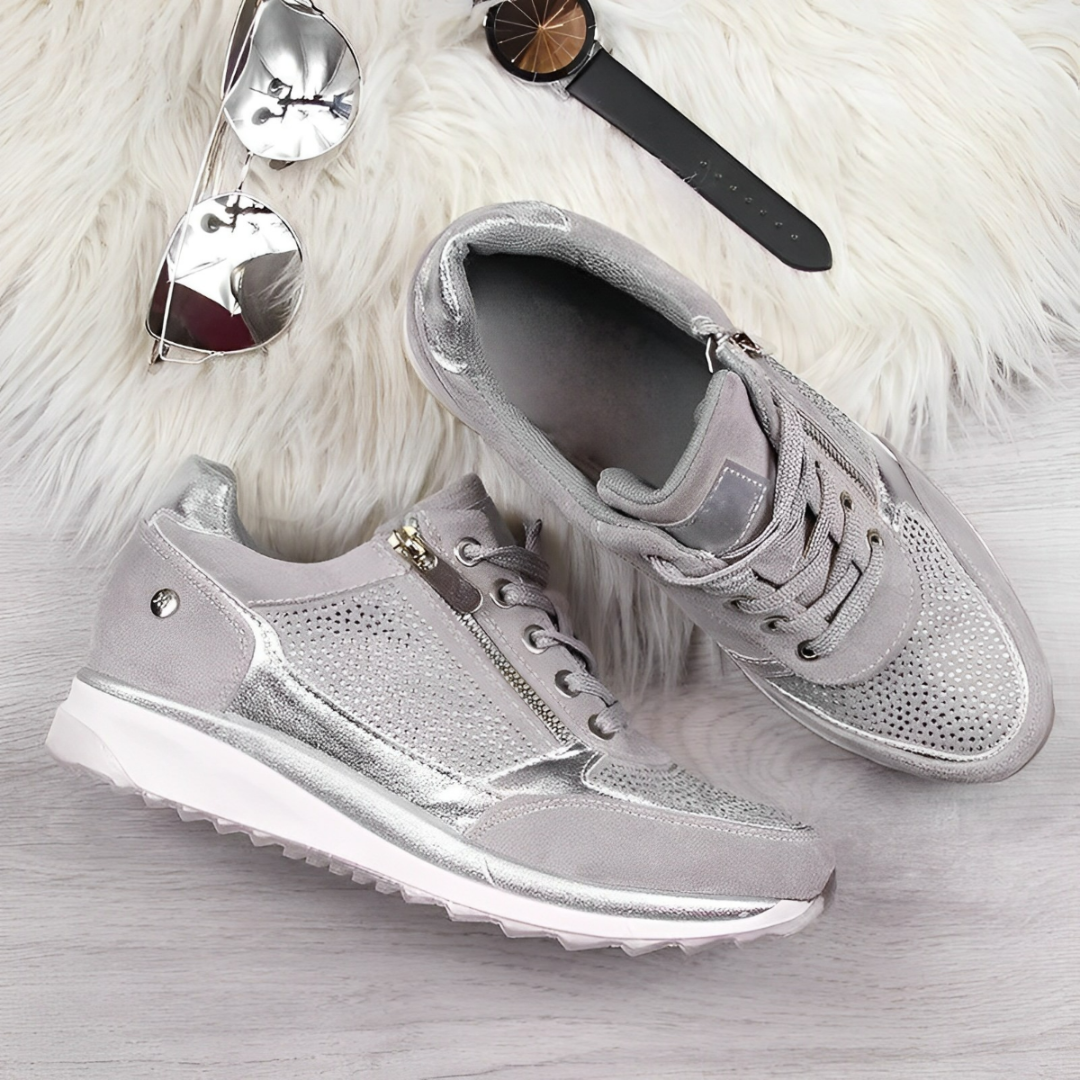 Women's Wedge Sneakers - Lace-Up Side Zip