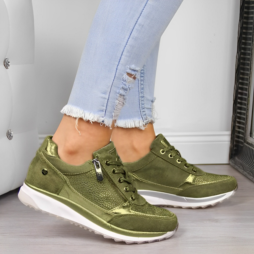 Women's Wedge Sneakers - Lace-Up Side Zip