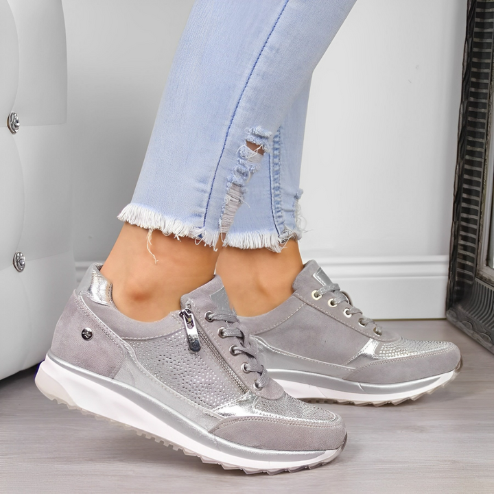Women's Wedge Sneakers - Lace-Up Side Zip