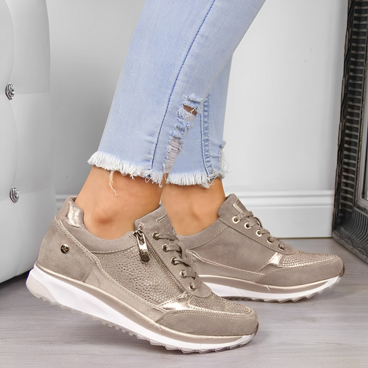 Women's Wedge Sneakers - Lace-Up Side Zip