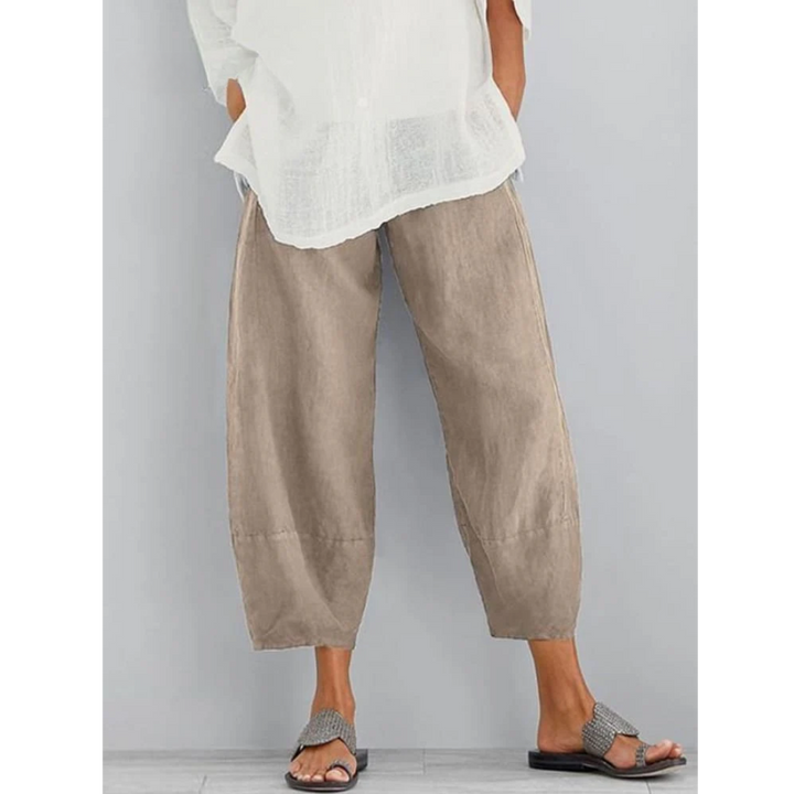 Women's Wide Leg Cropped Trousers - Linen Blend Barrel Fit