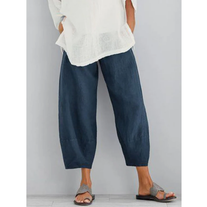 Women's Wide Leg Cropped Trousers - Linen Blend Barrel Fit