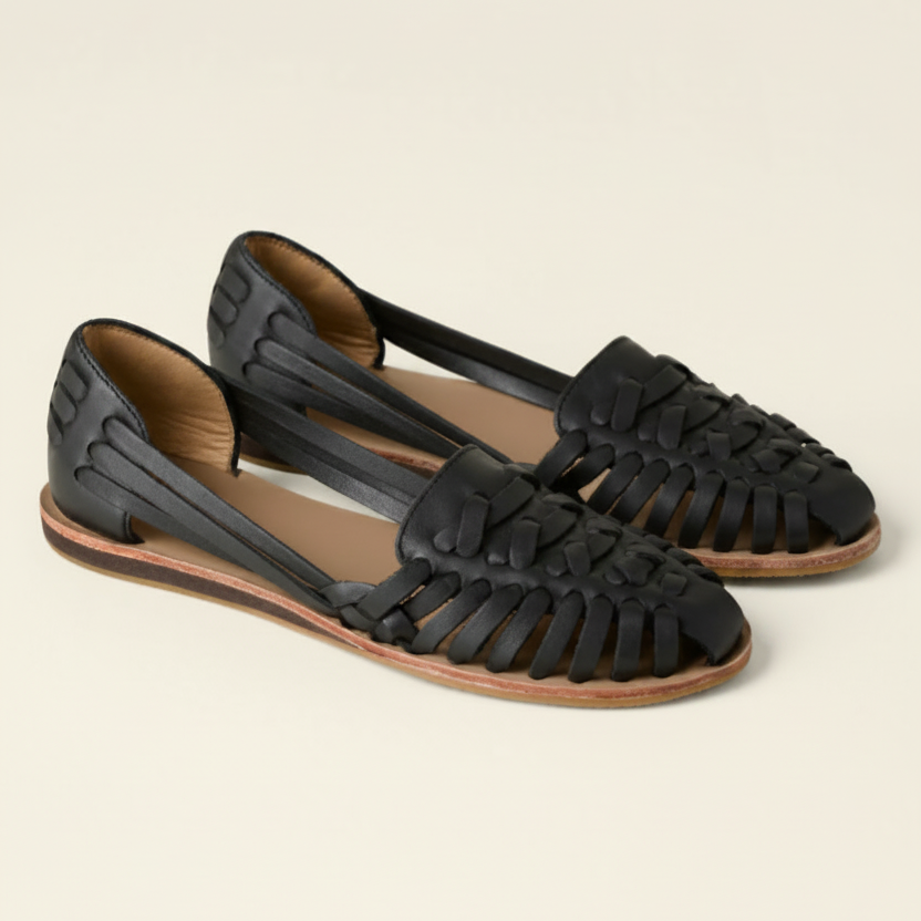 Women's Woven Huarache Flats - Closed Toe Slip On Leather