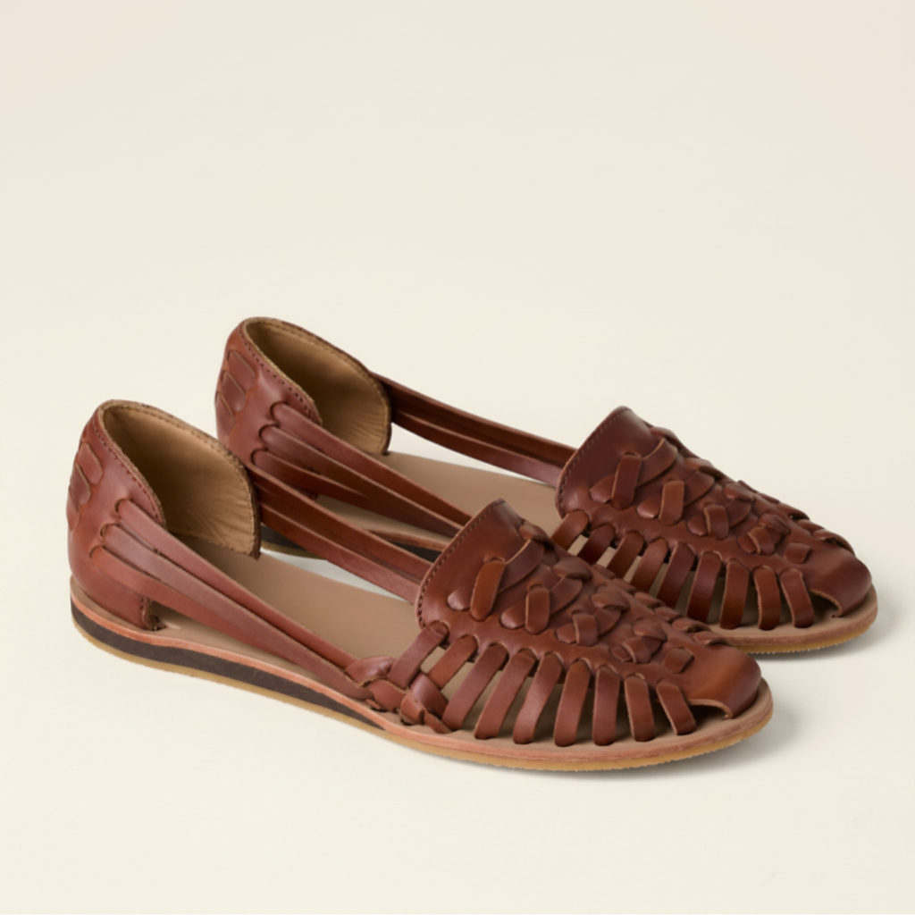 Women's Woven Huarache Flats - Closed Toe Slip On Leather