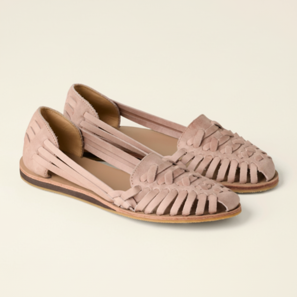 Women's Woven Huarache Flats - Closed Toe Slip On Leather