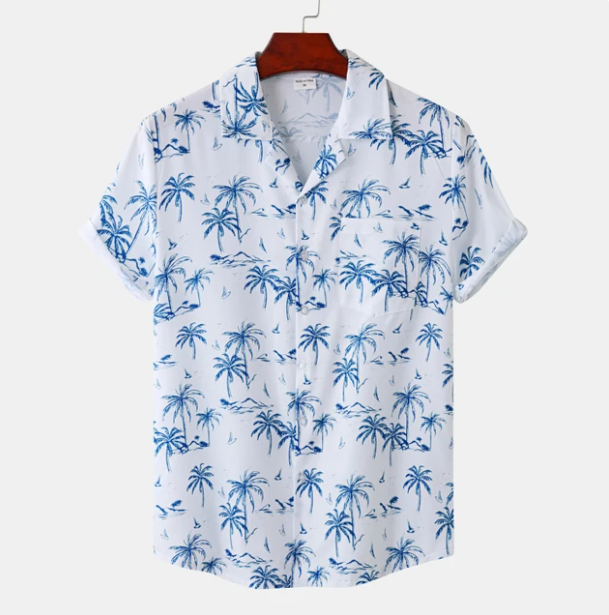 Men's Hawaiian Shirt - Short Sleeve Camp Collar Palm Print