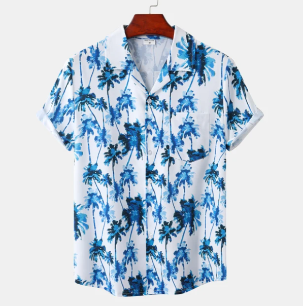 Men's Hawaiian Shirt - Short Sleeve Camp Collar Palm Print