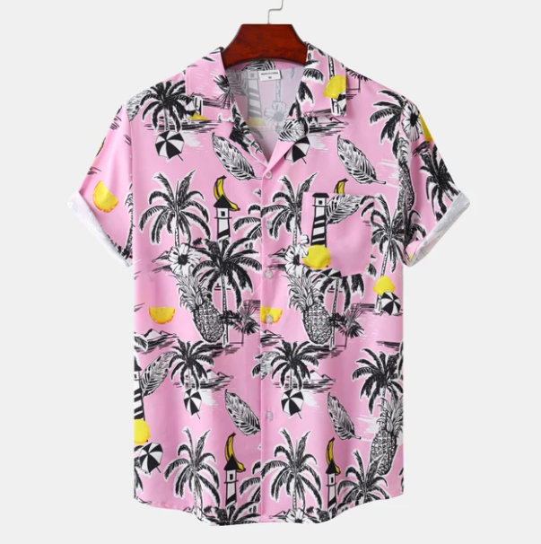 Men's Hawaiian Shirt - Short Sleeve Camp Collar Palm Print