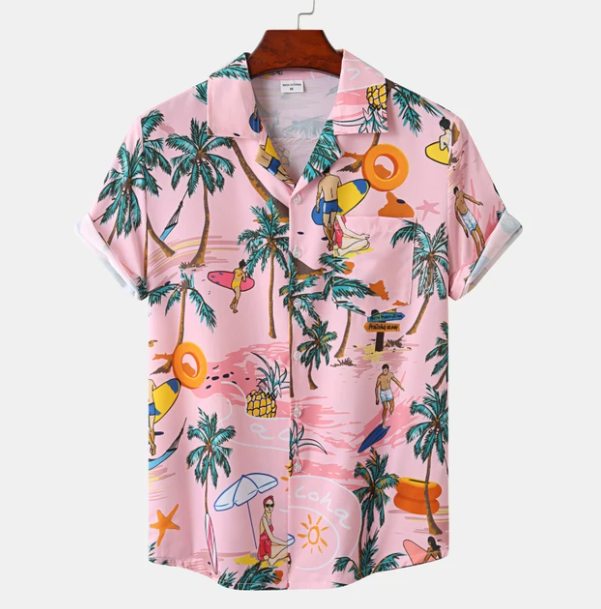 Men's Hawaiian Shirt - Short Sleeve Camp Collar Palm Print