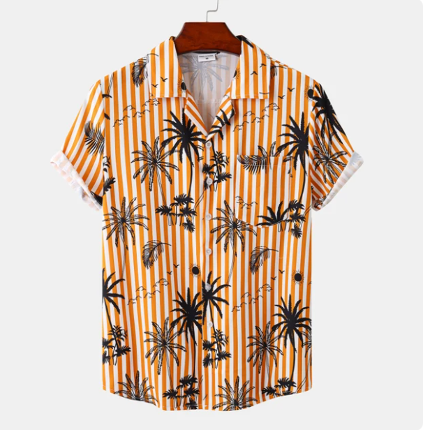 Men's Hawaiian Shirt - Short Sleeve Camp Collar Palm Print