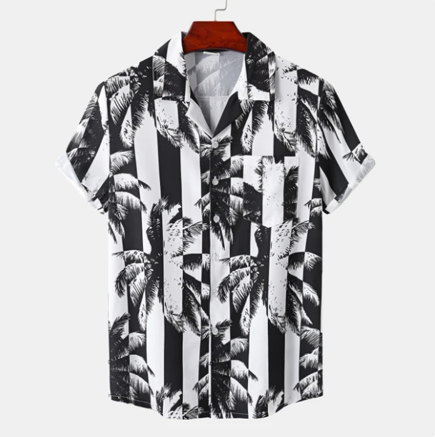 Men's Hawaiian Shirt - Short Sleeve Camp Collar Palm Print