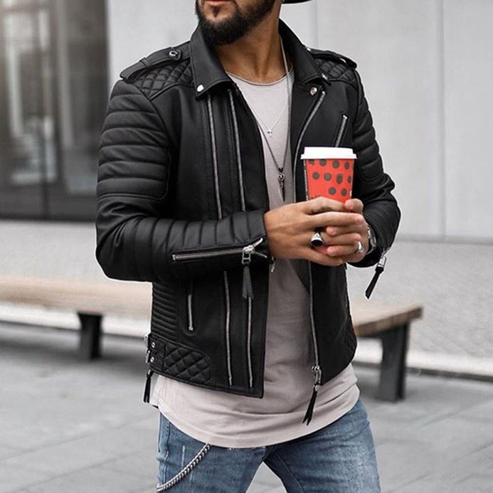 Men's Biker Jacket - Asymmetric Zip Closure