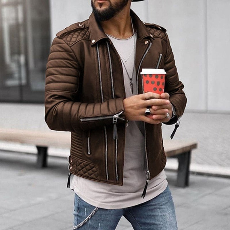 Men's Biker Jacket - Asymmetric Zip Closure