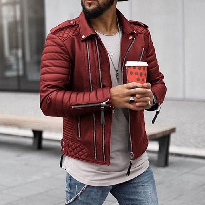Men's Biker Jacket - Asymmetric Zip Closure