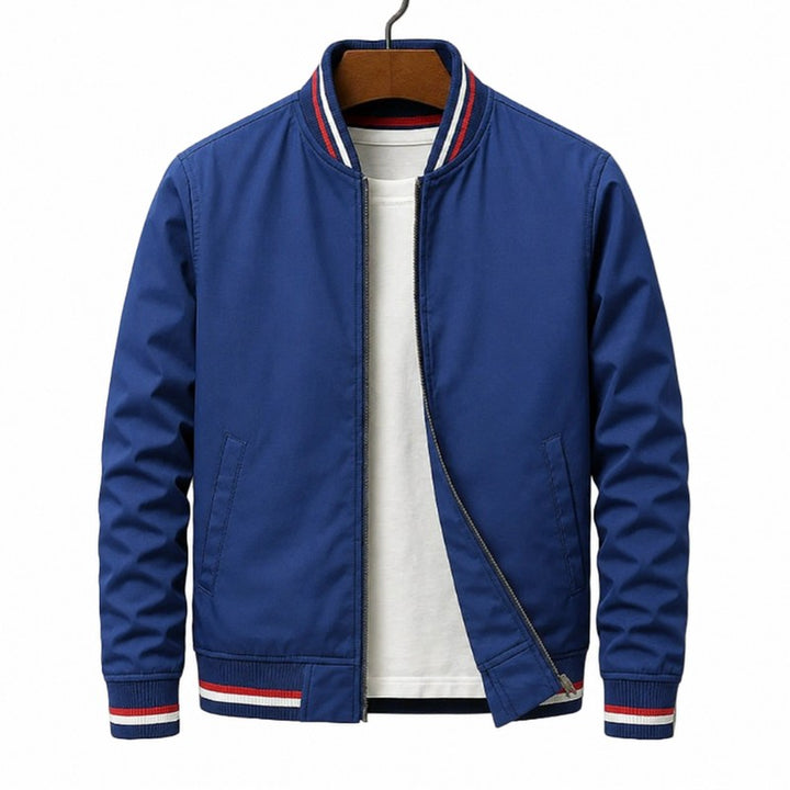 Men's Bomber Jacket - Full-Zip with Striped Trim