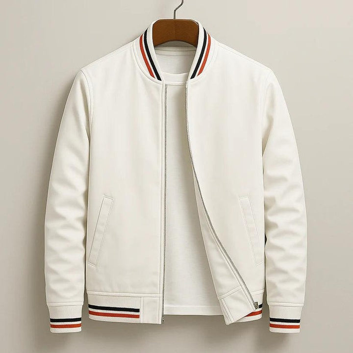Men's Bomber Jacket - Full-Zip with Striped Trim