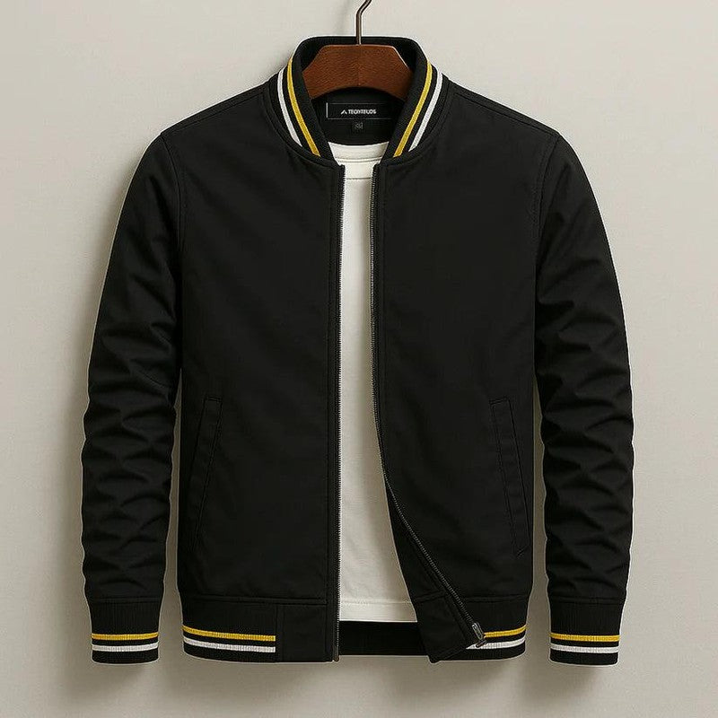 Men's Bomber Jacket - Full-Zip with Striped Trim