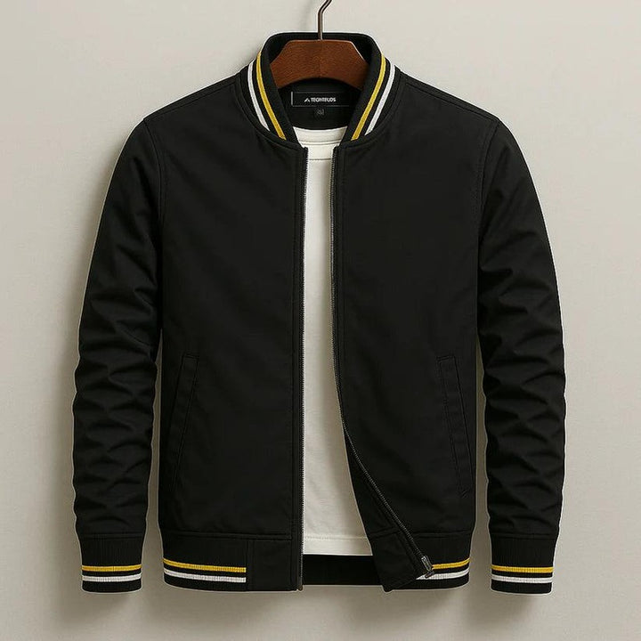 Men's Bomber Jacket - Full-Zip with Striped Trim