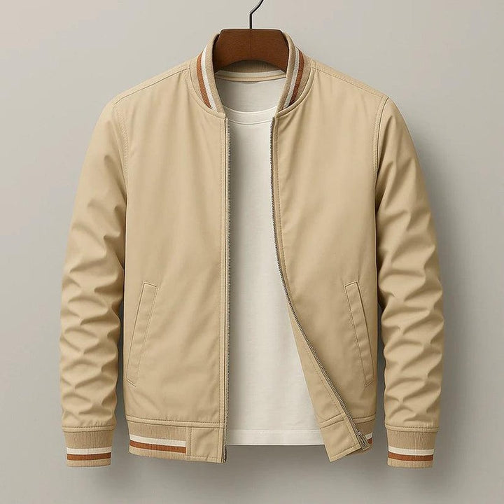 Men's Bomber Jacket - Full-Zip with Striped Trim