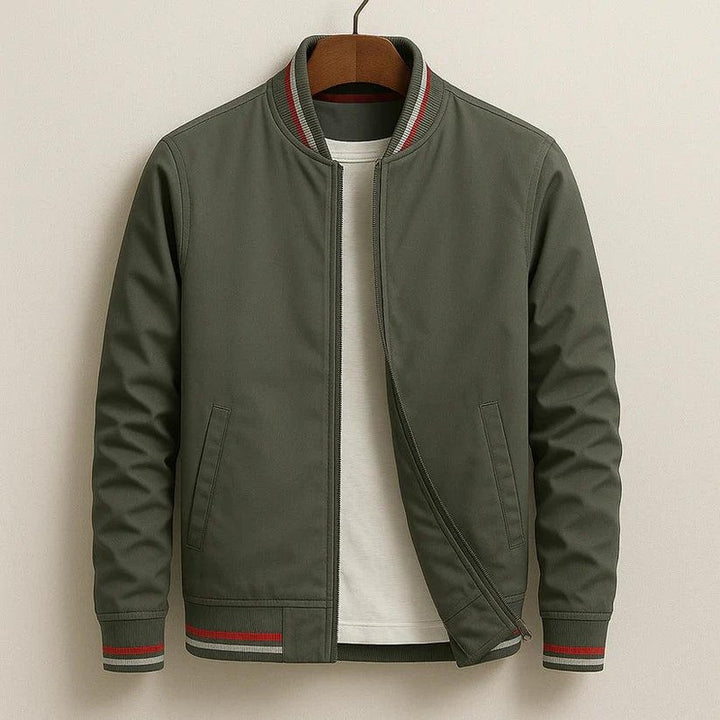 Men's Bomber Jacket - Full-Zip with Striped Trim